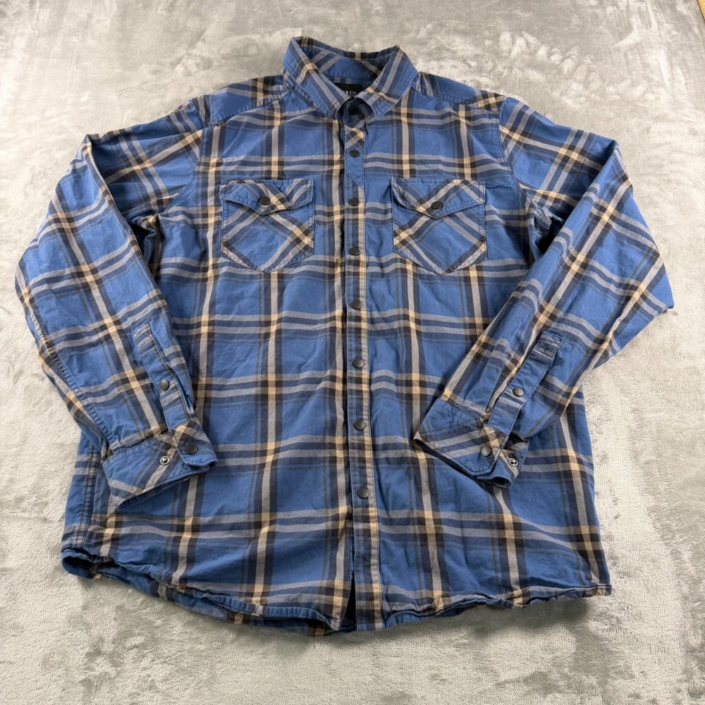 5.11 Tactical Mens Plaid Flannel Snap Front Shirt Blue Tan 72530 Large